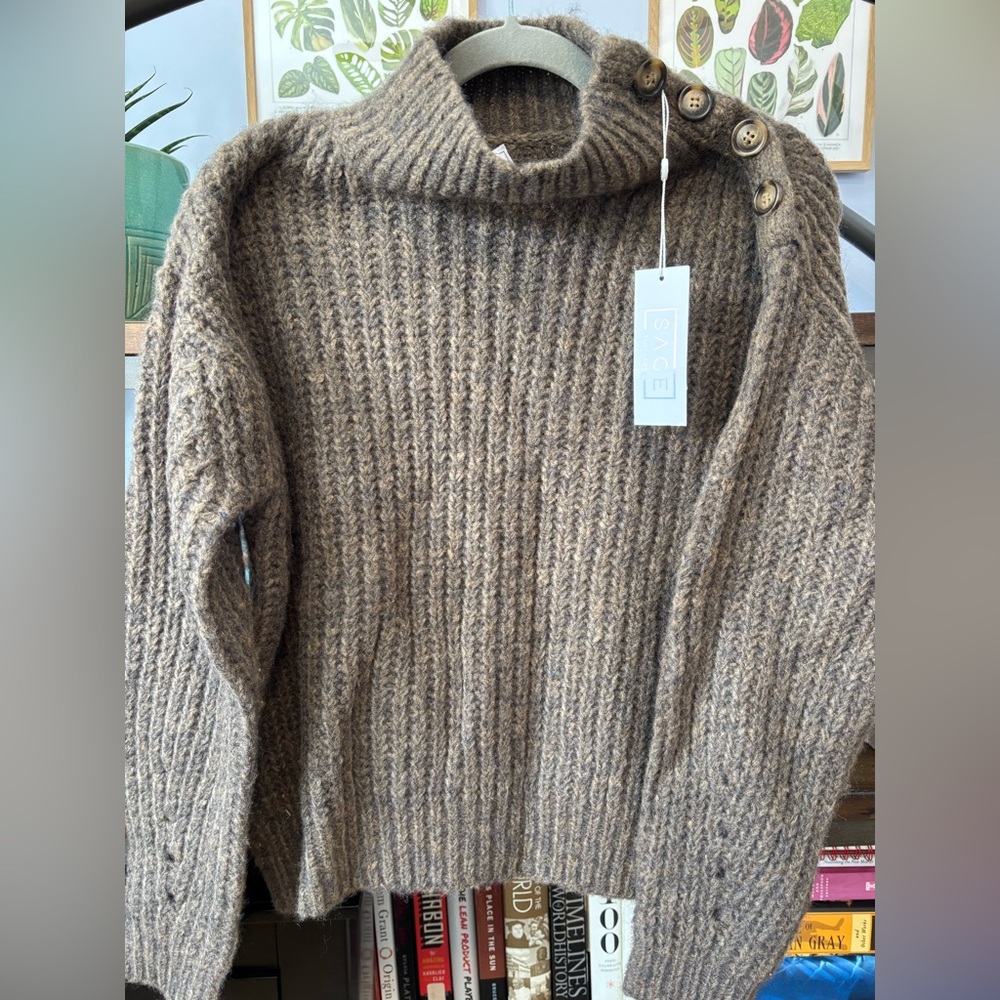 New - Sage The Label Women’s Knit Sweater Cowl Neck - Size Small - Brown
